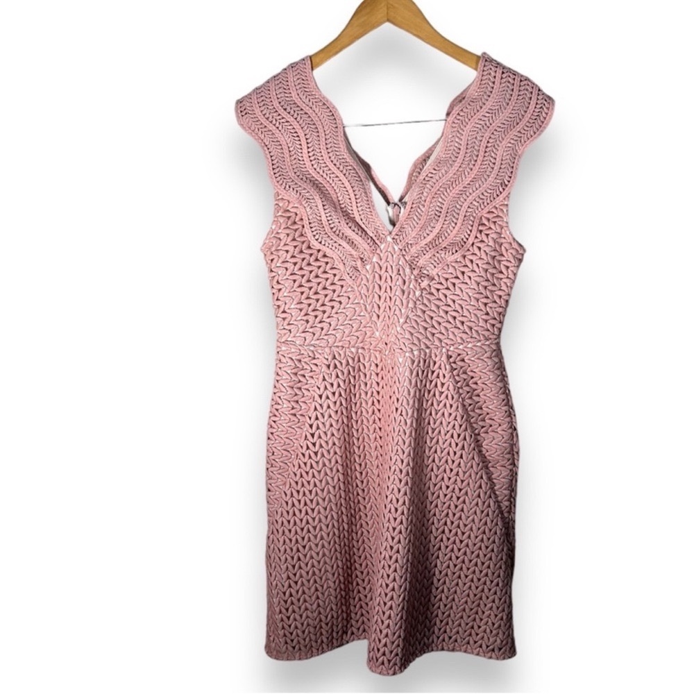 Reiss Pink Textured Knit V-Neck Dress